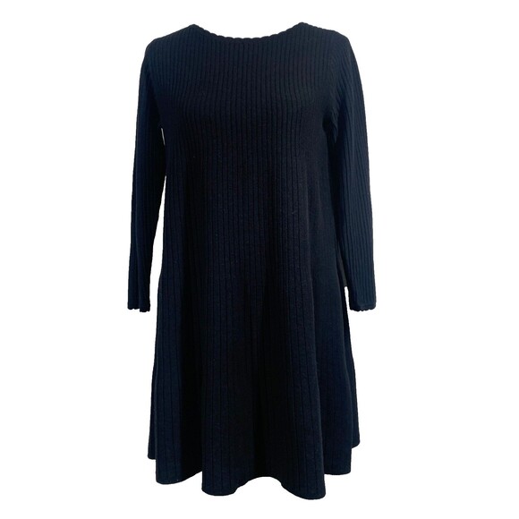 La Maille Sezane Sweater Dress Womens S Black Rib Knit Wool Blend Fit & Flare - Picture 1 of 10